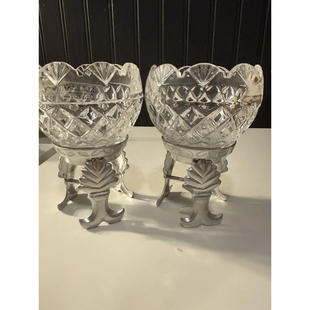 Royal Irish Lead  Crystal On Silver Leaf Stand Used For Candy, Candles Or Holder